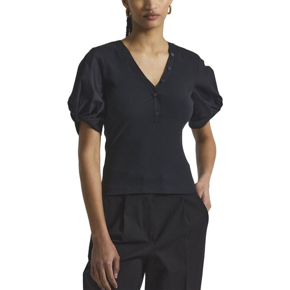 Derek Lam 10 Crosby Womens Fallon Mixed Media Tee, Black